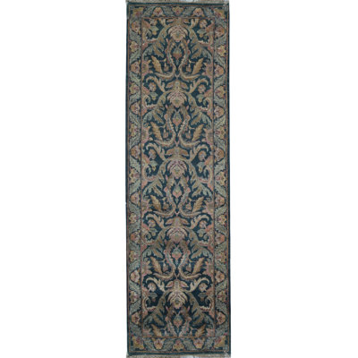 Hand-Knotted High-Quality Green and Green Runner