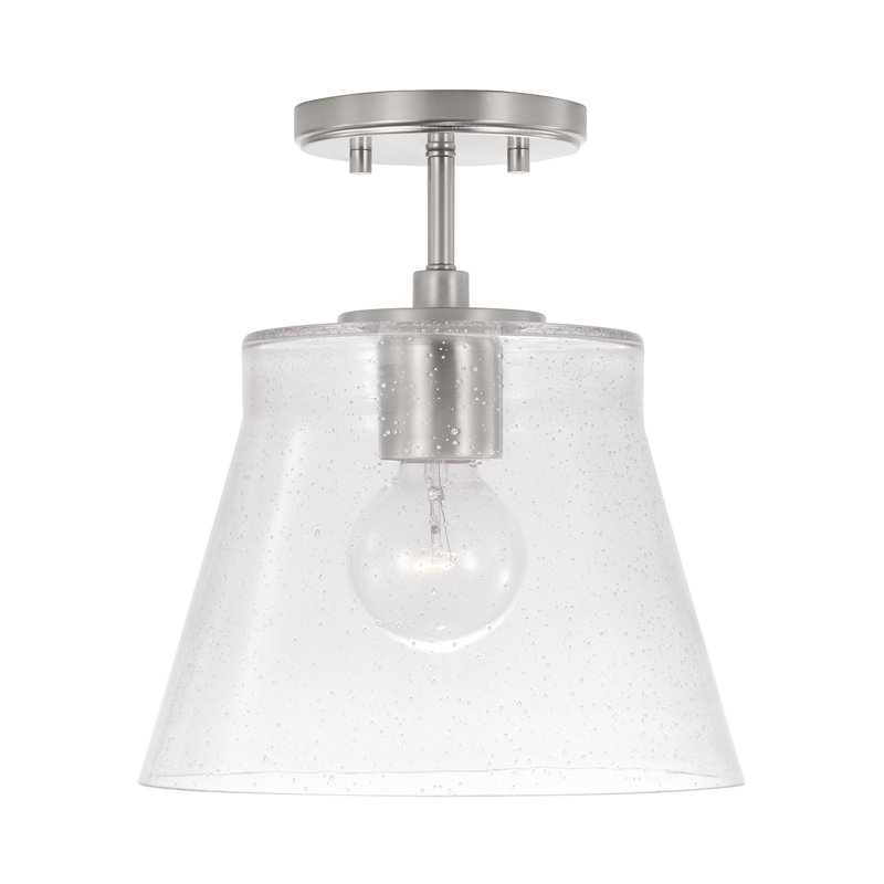 Brushed Nickel Clear Seeded Glass Drum Pendant Light