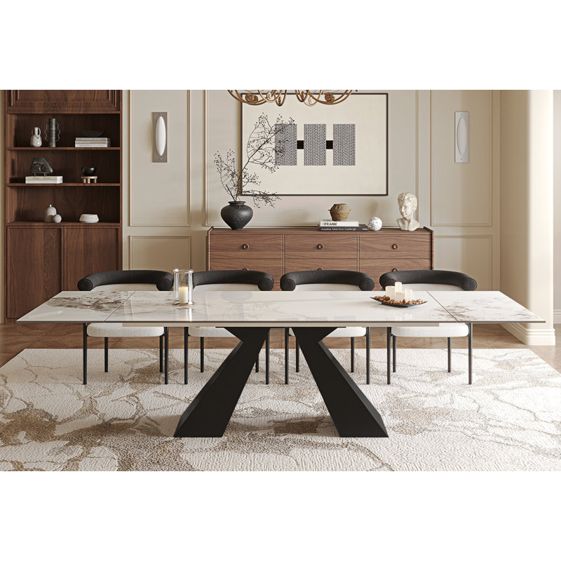 Joceline Extendable Sintered Stone Dining Table, Chanel White