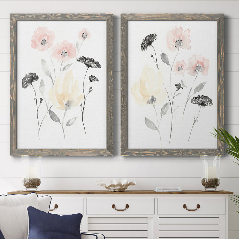 «Blush & Black Wildflowers I», toile encadrée de qualité supérieure - prête à être accrochée, H 31,5 po x l 47 po x P 1,5 po
