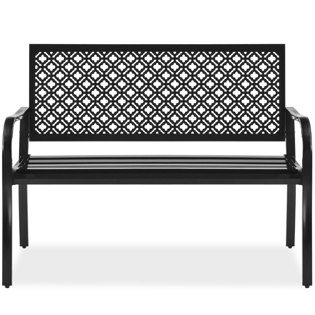 Rhanes Indoor Outdoor Steel Garden Bench w/ Geometric Backrest, Foot Levelers Winston Porter 