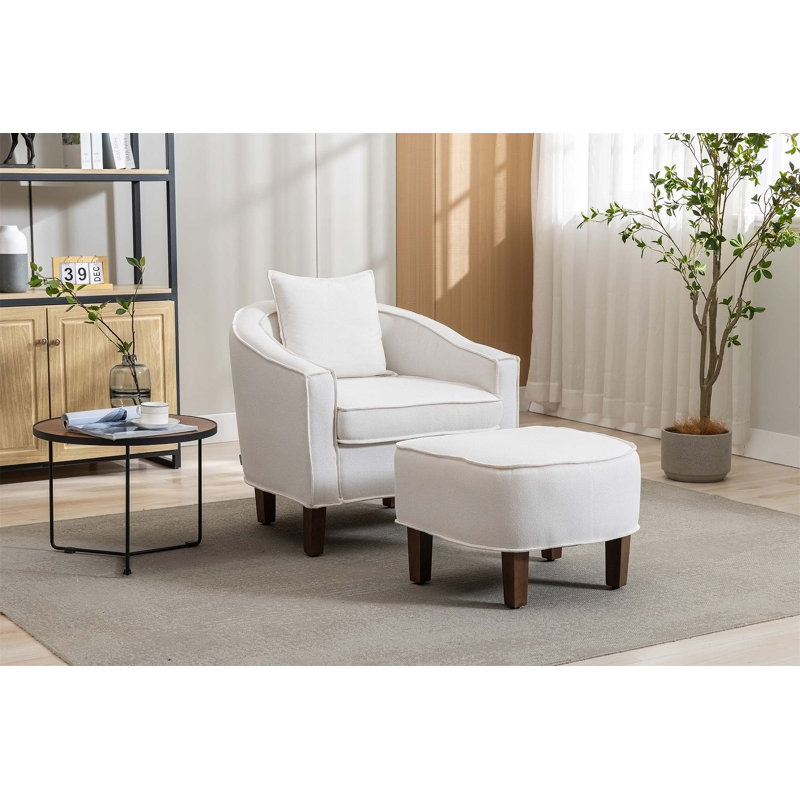 Confortable fauteuil d'appoint Mid-Century moderne avec repose-pieds pour la détente, Lin beige