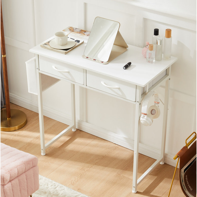 Bureau d'ordinateur Petit bureau pour chambre à coucher Bureau d'écriture pour bureau avec espace de rangement, Blanc / blanc