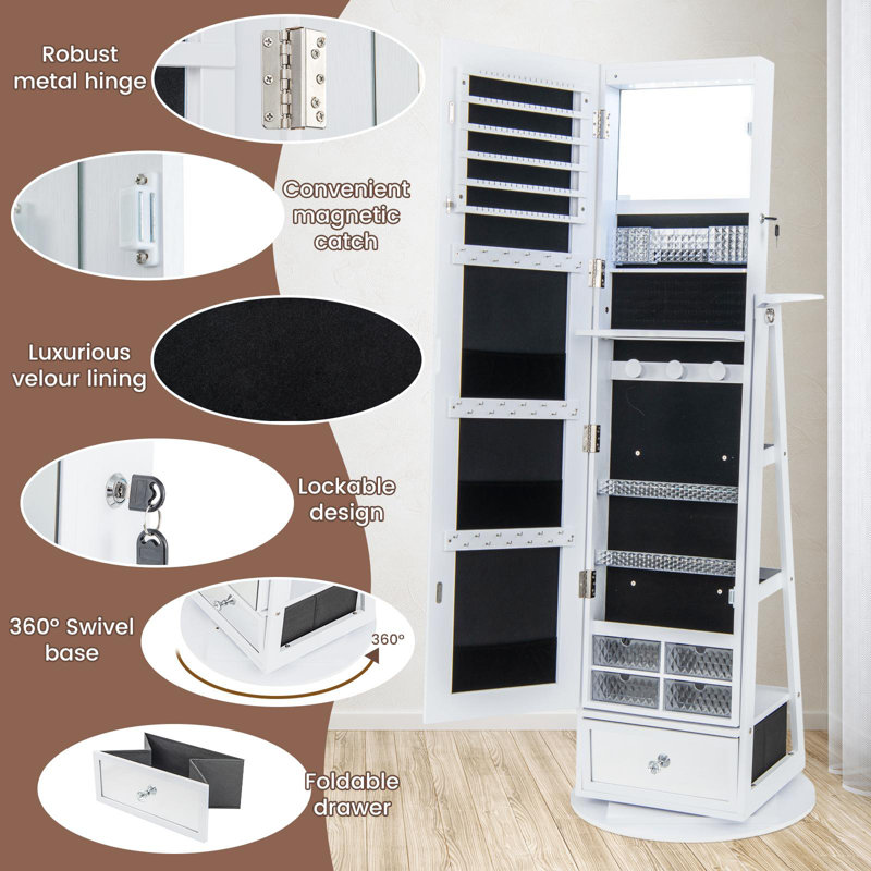 Armoire pour bijoux sur pied 22 po Thema, Blanc
