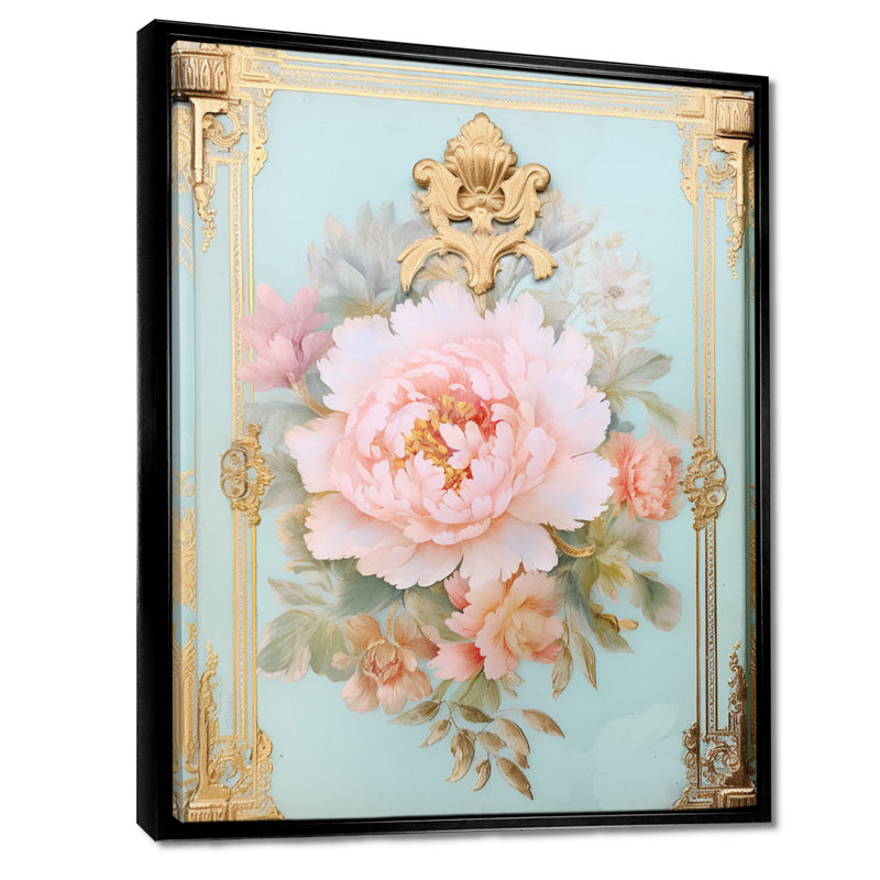 Baer - pivoine, art mural, Cadre flottant noir, bois massif, H 32 po x l 16 po