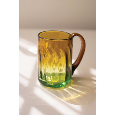 kalaou Recycled Fluted Amber Glass Mug with Handle Textured durable mug