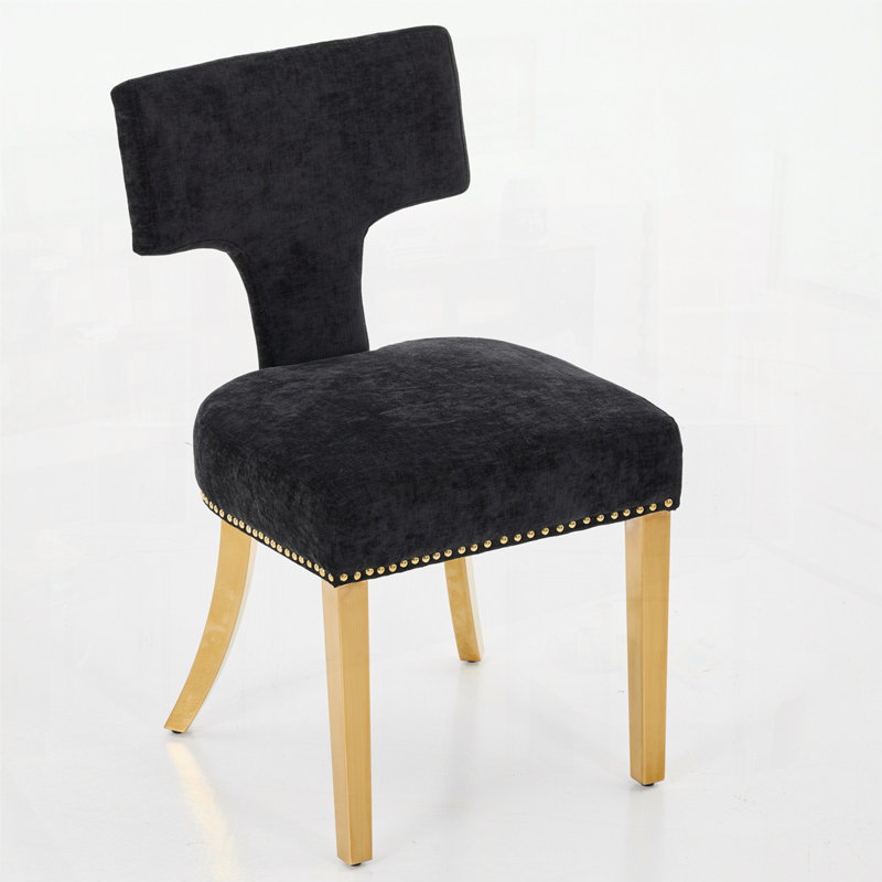 Farmhouse Chenille Fabric Upholstered Dining Chairs, Black