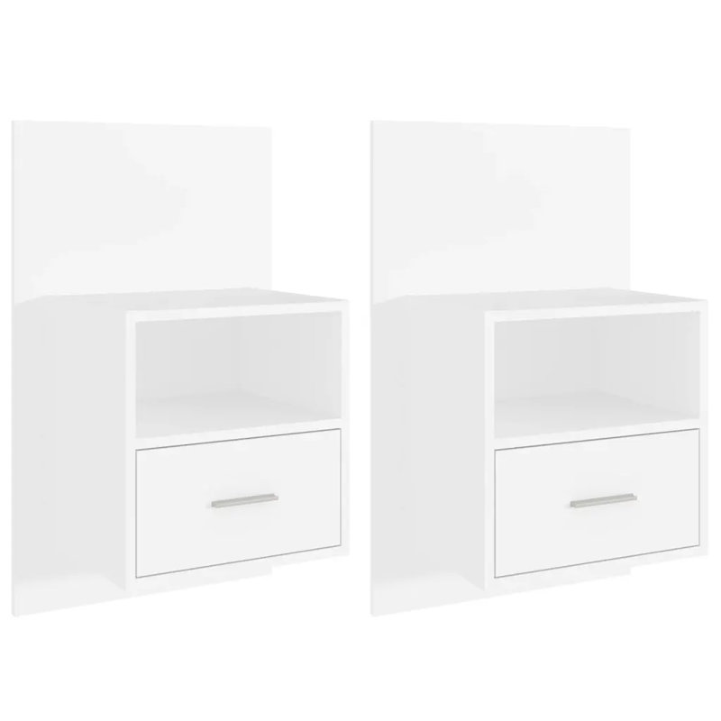 Jaicee Wall-mounted Bedside Cabinet, White, Set of 2