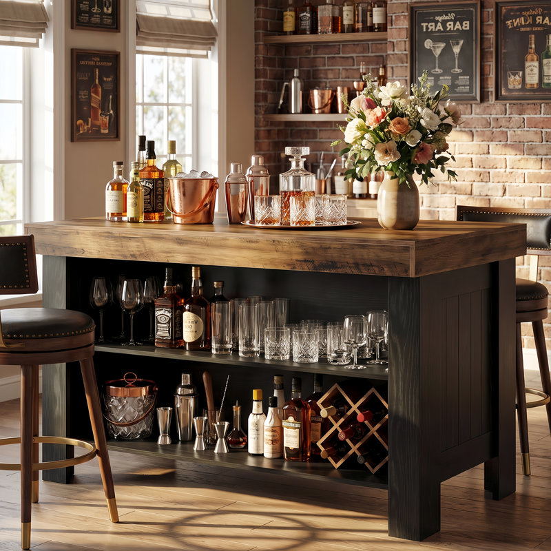 Table de bar en bois 55,12 pouces avec tablettes de rangement, table de bistro Farmhouse Home pour cuisine, bistro, Black