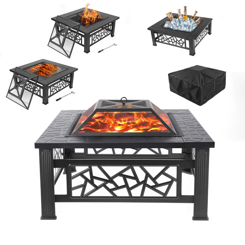 Tennielle Square Steel Wood Burning Fire Pit