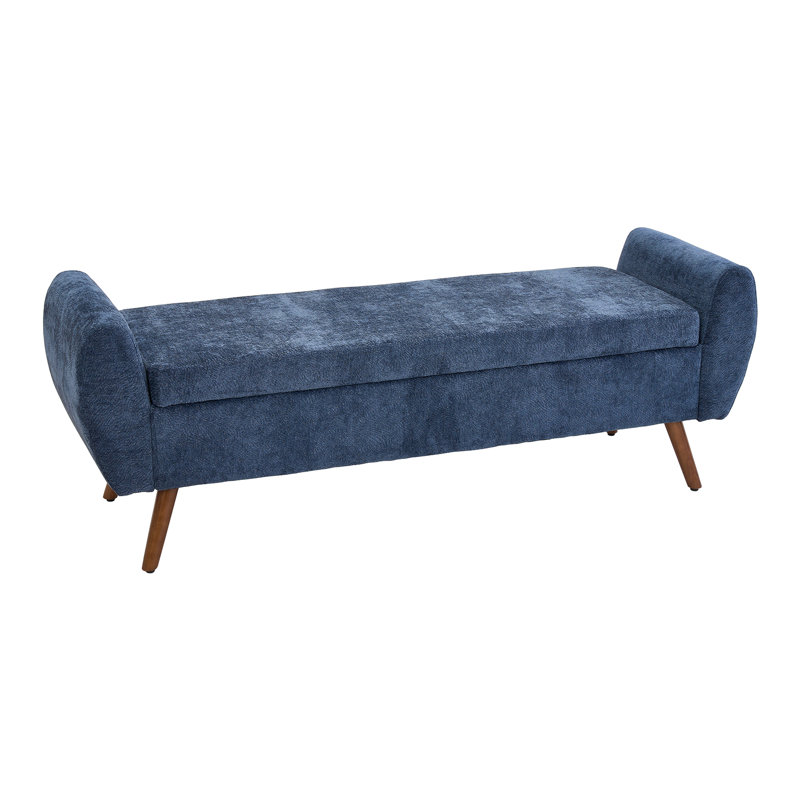Chenille Upholstered Bench with Flip Top, Blue