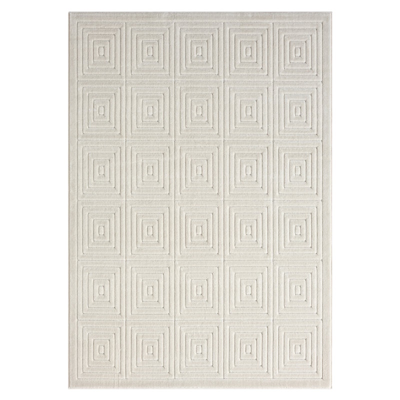 Michella Performance Transitional Modern Geometric Greek Key Ivory Indoor/Outdoor Rug, Rectangle 7'10" x 9'10"