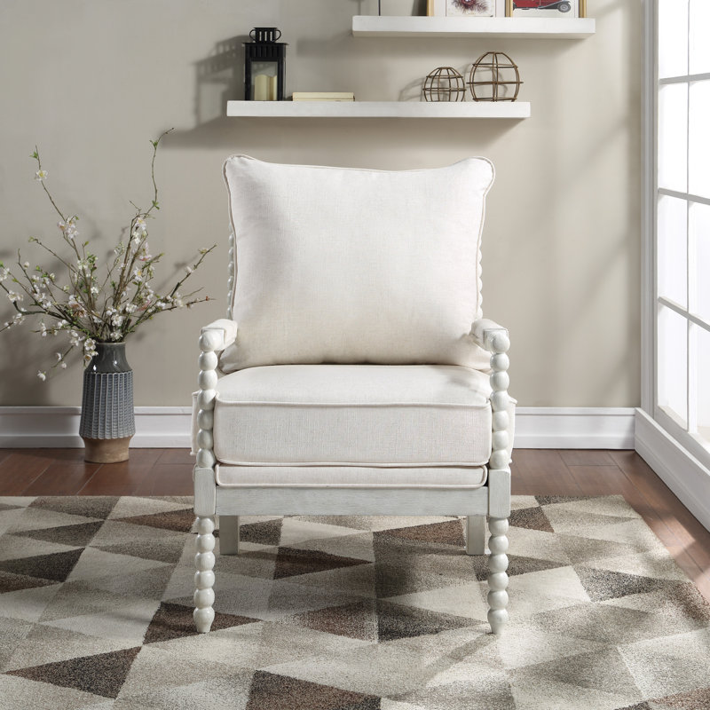 Fletcher 26.75" Wide Armchair, Ivory White 100% Polyester, Antique White