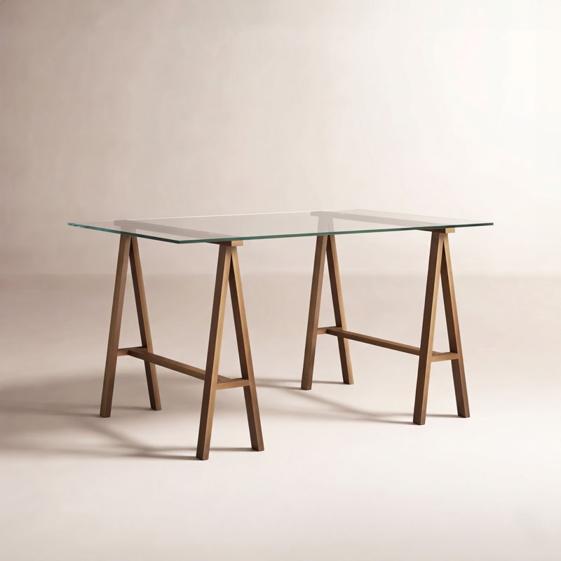 Dita Glass Top Metal Base Dining Table, 55W x 36D x 30H, Brass