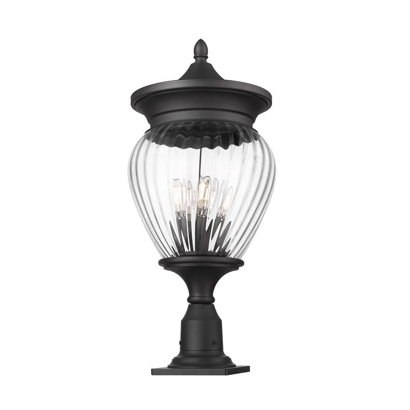 Davina Black Teardrop Outdoor Post Light with Clear Ribbed Glass
