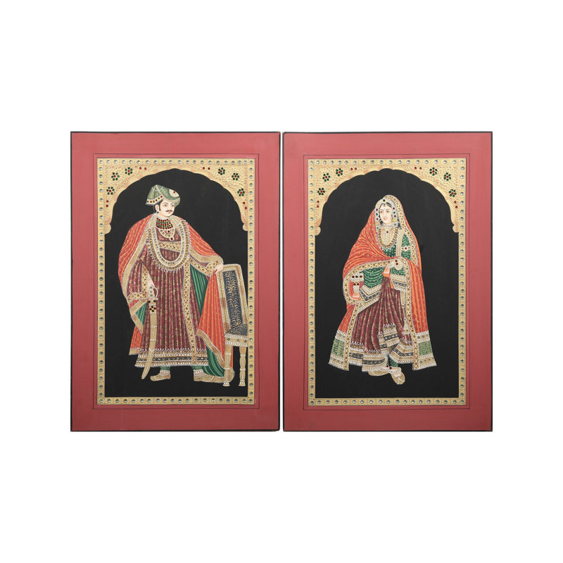 Rajput King And Queen - With Inlay Work - Set Of 2 | Stone On Base Paper | By Kailash Chandra