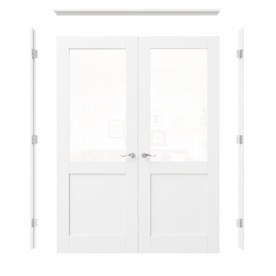 Porte intérieure semi-vitrée en verre clair, portes françaises en MDF CARB P2 et verre trempé SGCC, quincaillerie en nickel satiné - poignée de porte avec serrure, loquet et charnières, préfinie et imperméable, garde-manger, chambre, salle de bain et placard, teinture facile à faire soi-même, 122 cm x 203 cm