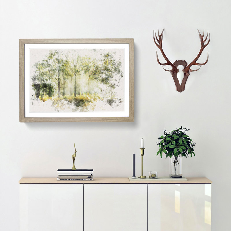 View Of The Forest In The Spring - Single Picture Frame Print on MDF, 62cm H x 87cm W x 2cm D, Oak
