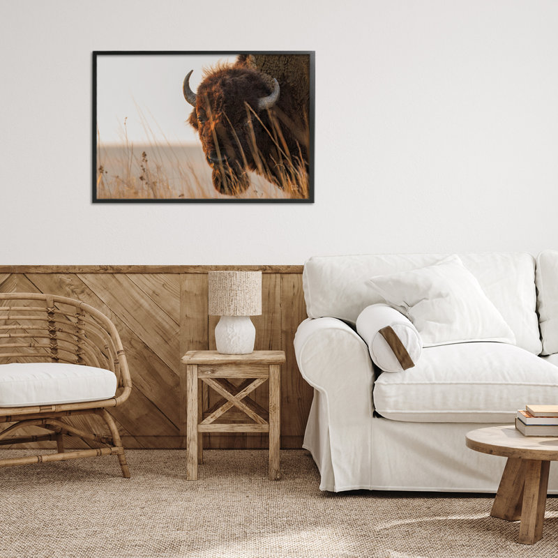 Bison Sunset on Golden Prairie, giclée encadrée, design par Nathan Larson, 16 x 24, Giclée noire de minuit encadrée
