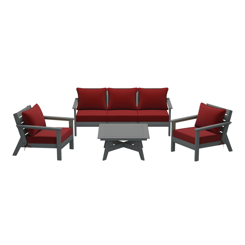 6-Piece Deep Seating Set, Gray, Red