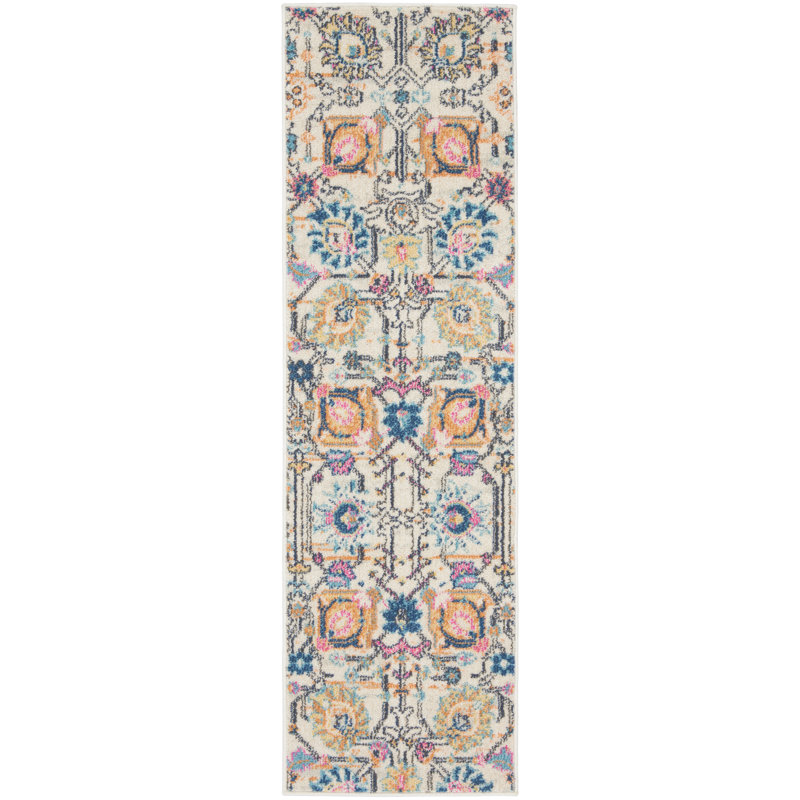 Tapis floral ivoire / jaune / bleu Doyon, Tapis de couloir 1 pi 10 po x 6 pi