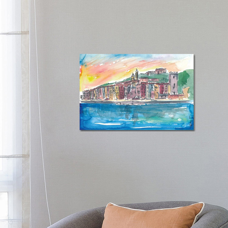 Porto Venere Mediterranean Sunset In Italy by Markus & Martina Bleichner - Wrapped Canvas Print