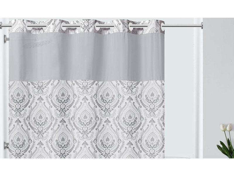 French Damask Shower Curtain - Coral, Grey