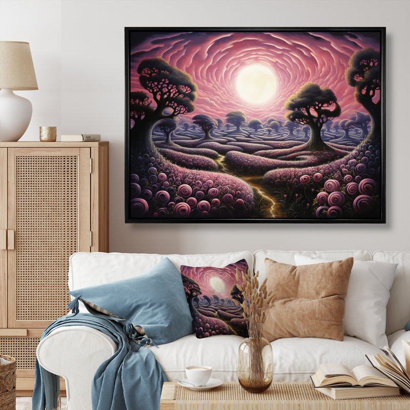 Arbre topiaire surréaliste Twilight sur toile, Cadre flottant noir, H 12 po x l 20 po x P 1 po