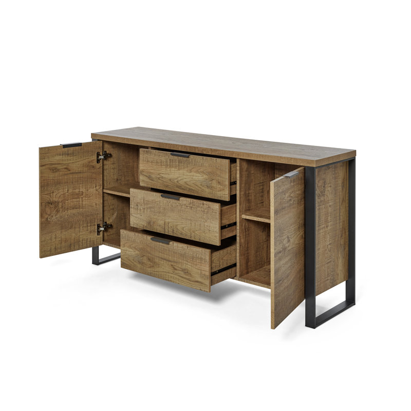 Buffet 2 portes 3 tiroirs Draylen, Bois de mangue