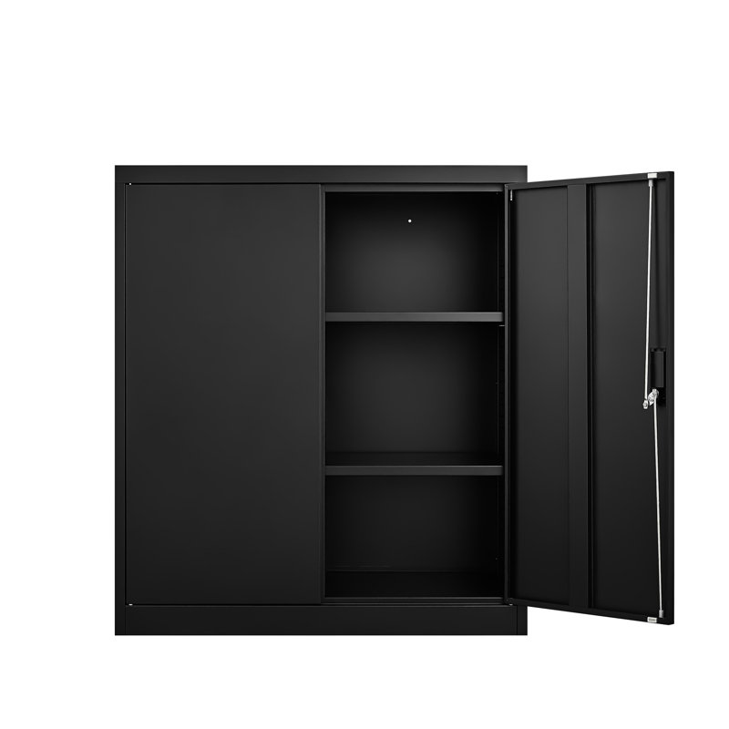 Classeur de rangement avec serrures de porte de sécurité et deux tablettes réglables, idéal pour le garage de bureau, acier noir, - Détachement facile à transporter, 3 4 15,28 po de profondeur