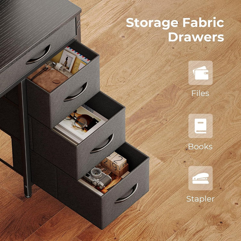 Bureau de jeu avec 6 tiroirs, bureau d'ordinateur avec prises de courant à DEL et type-c
