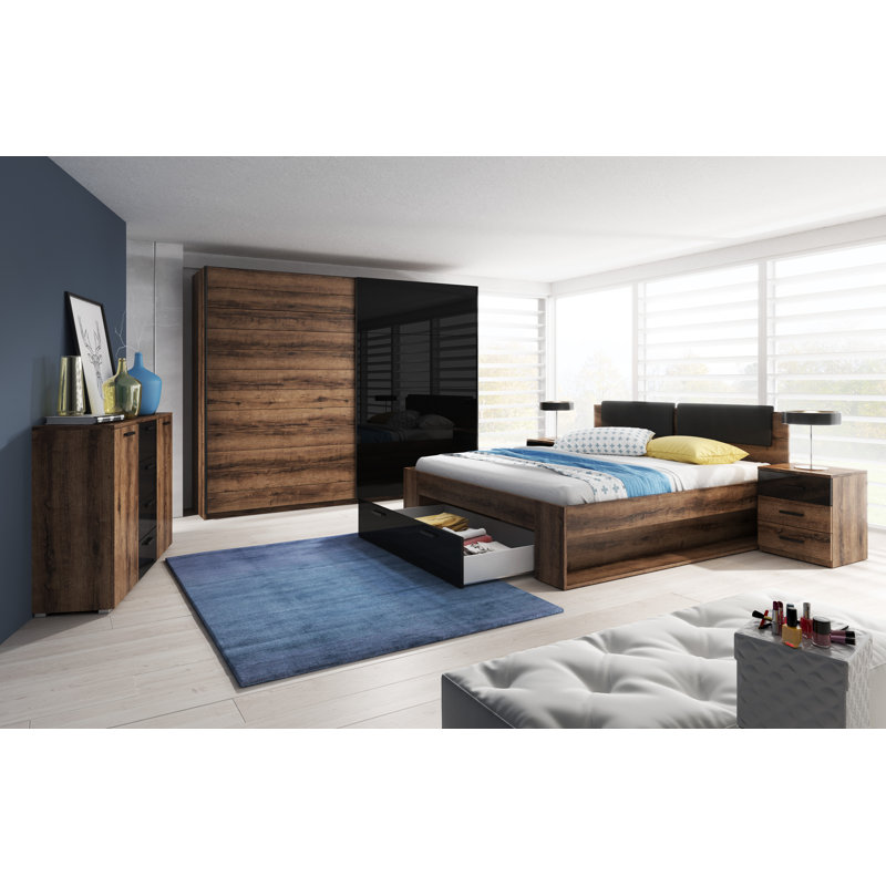 Colitta 46cm W Manufactured Wood Bedside Table, Monastery Oak/Black