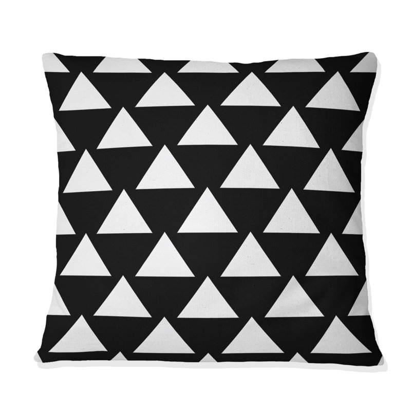 Coussin noir et blanc Triangle - Mid-Century, H 16 po x l 16 po