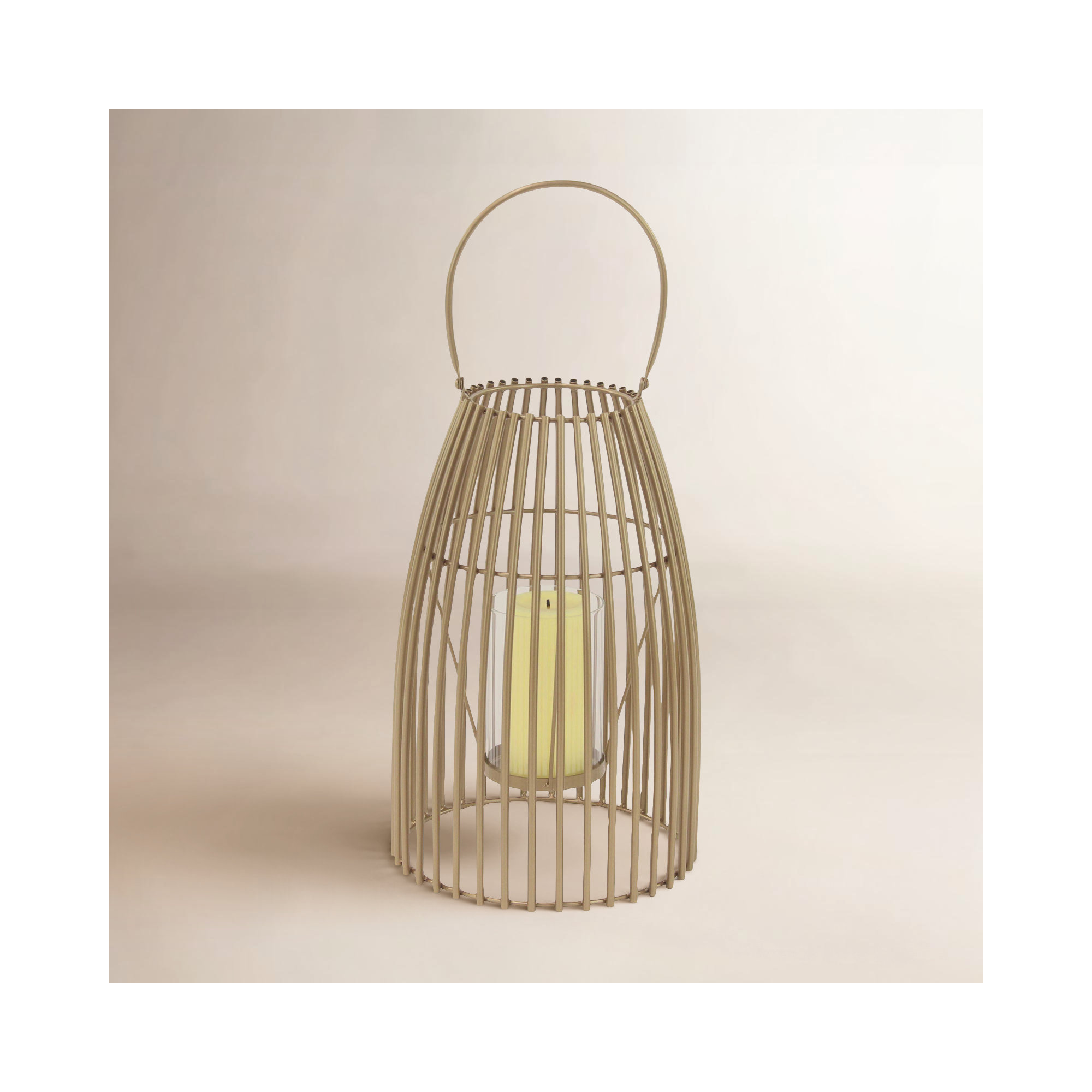 Metal Decorative Indoor Outdoor Candle Lantern with Handle, Gold, 16" H x 9" W x 9" D