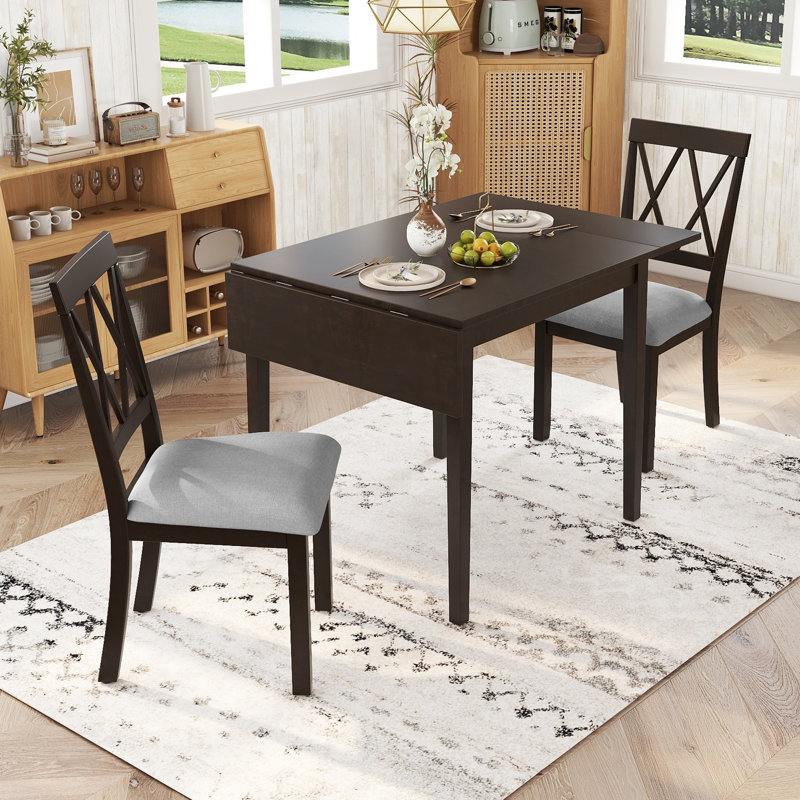 Ensemble de salle à manger extensible, Table, 2 chaises, Noir / espresso