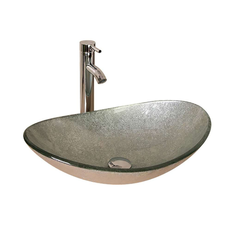 Ensemble de lavabo de salle de bain ovale en verre Aegina par BathSelect - Lavabo en verre trempé avec robinet et drain chromés
