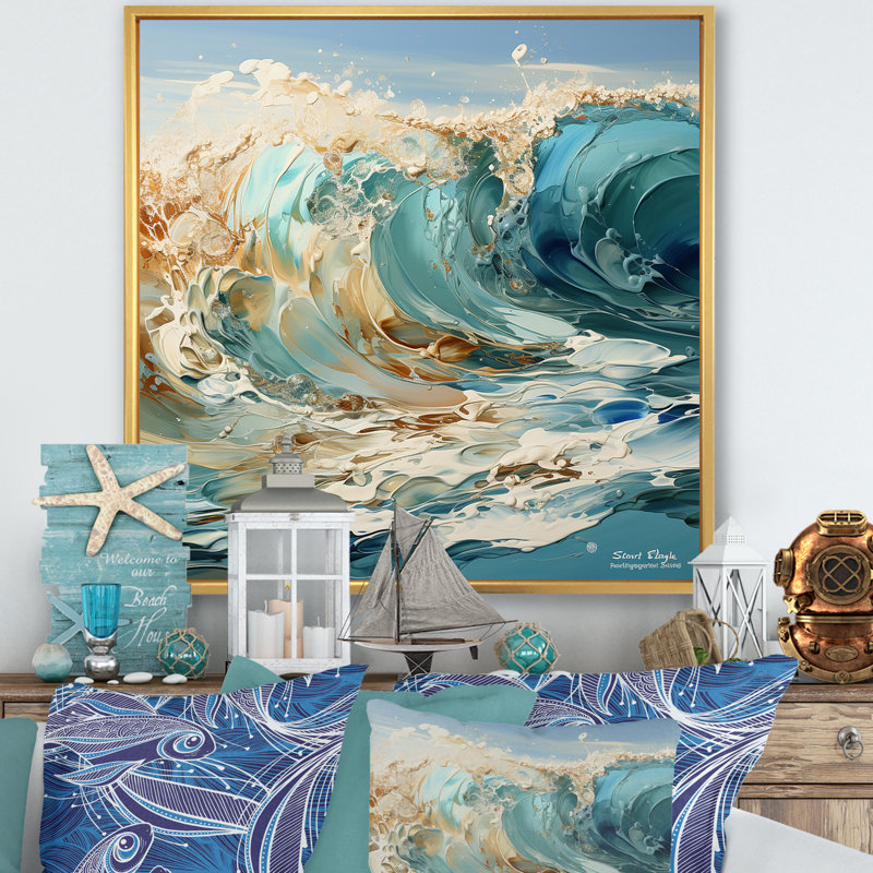«Ocean Charm liquid Wave Art II», art mural océan, H 16 po x l 16 po x P 1 po, Cadre flottant doré