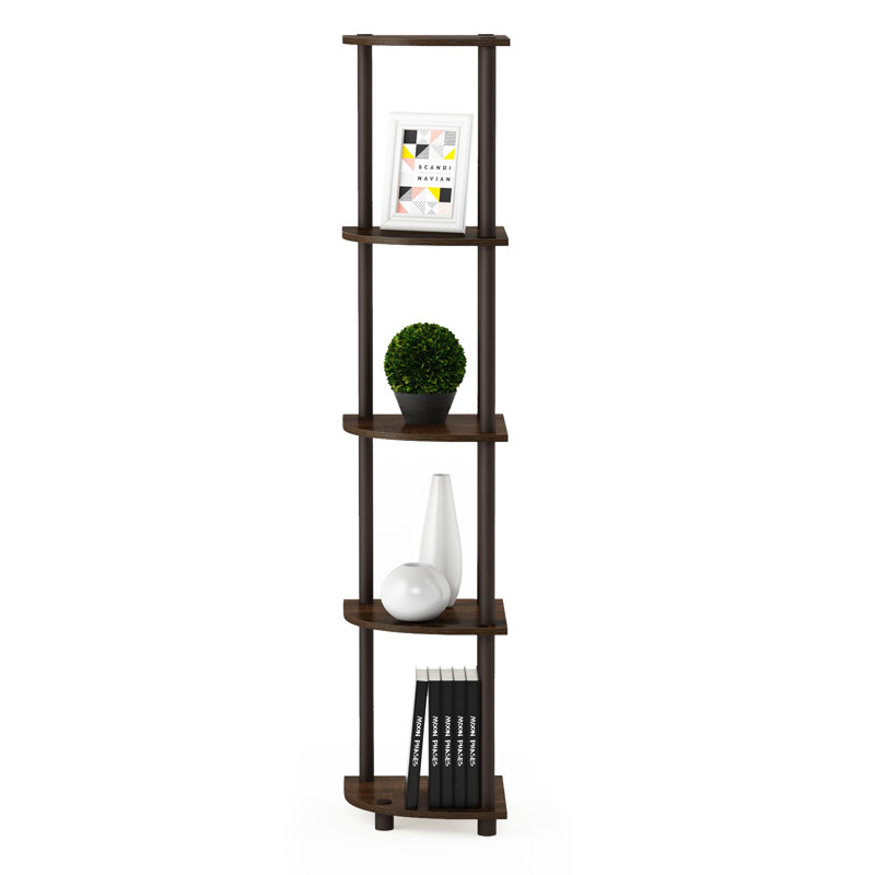 Baril 11.6" W Corner Bookcase, Walnut/Brown, (5 Shelves) 57.7" H x 11.6" W x 11.6" D
