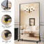 Grand miroir suspendu carré noir de 67 po x 40 po avec cadre en métal et roues mobiles, idéal pour la chambre à coucher, le salon, le plancher surdimensionné argenté haute définition à réglages multiples