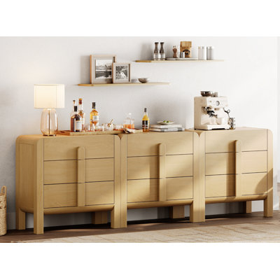 Mid-century 94.5" Wood Sideboard Buffet Cabinet with Storage, Modern 3-In-1 Credenza with Drawers for Kitchen Living Room, Dining Room