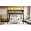 Structure de lit double pleine grandeur avec tablettes de rangement et panneau perforé, lit mezzanine en métal avec ports USB et lumières DEL, sécuritaire et robuste, naturel-1690633330-1690633340