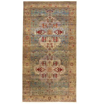 Tapis rectangulaire unique de 9 pi 1 po x 18 pi bleu