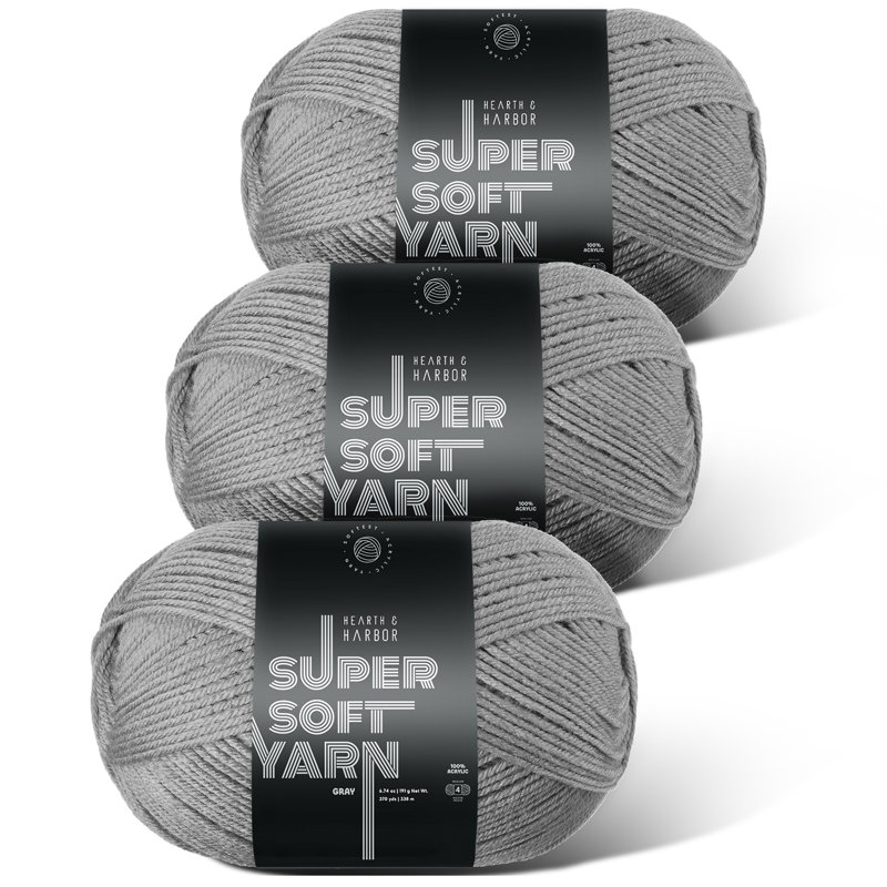 Hearth & Harbor Acrylic Crochet Yarn, Gray