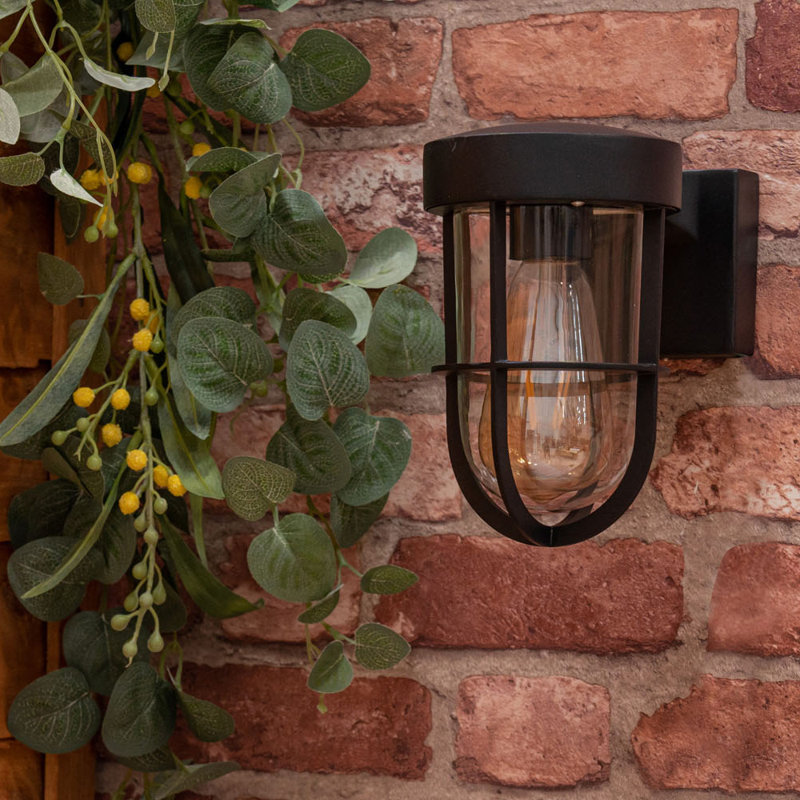 Brinkema Polished Chrome 12cm H Outdoor Armed Sconce, Matt Black
