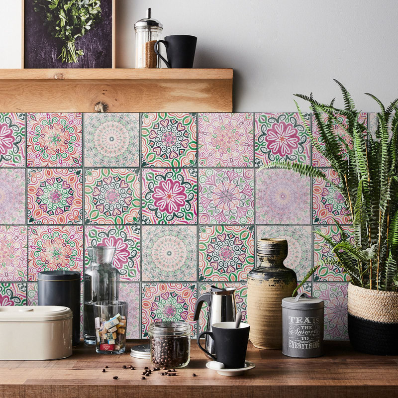 Autocollant mural 24 pièces en PVC auto-adhésif pour imperméabiliser, adapté pour les autocollants de carrelage mural de cuisine et de salle de bain; rose