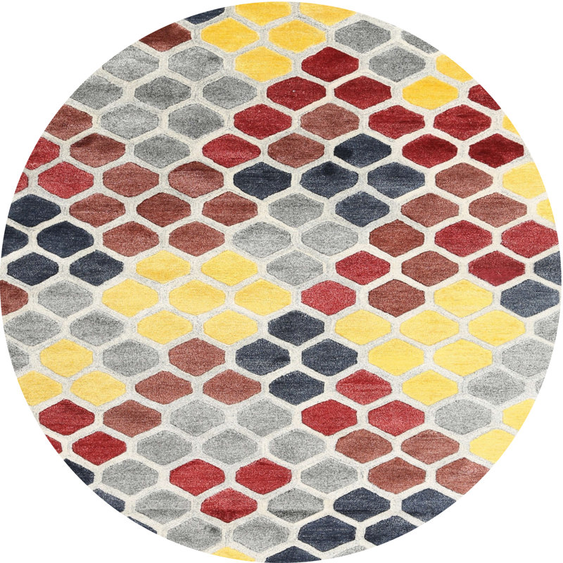 Tapis abstrait rouge / brun / jaune, Rond 6 pi