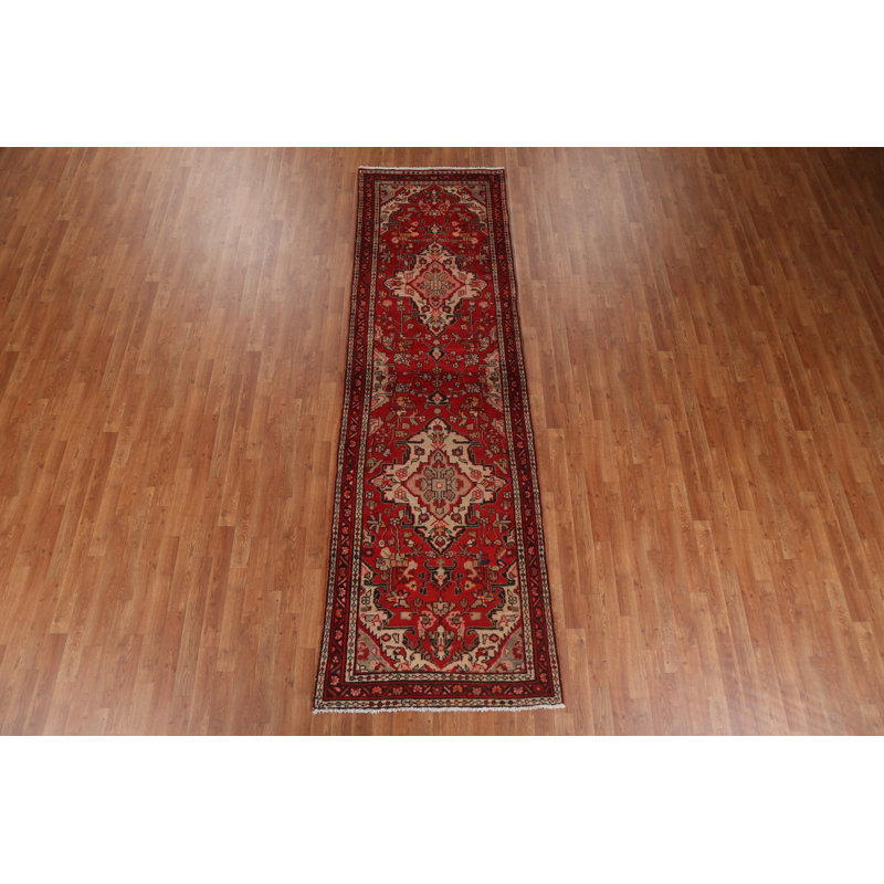 Tapis de couloir unique en laine noué à la main de style années 1960 de 3 pi 3 po x 10 pi 9 po Shadel