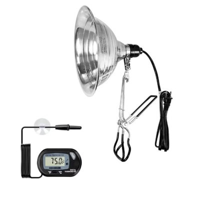Simple Deluxe Clamp Lamp Light with 8.5 Inch Aluminum Reflector E26 Socket(no Bulb Included) & LCD Digital Aquarium Thermometer, Adjustable Lighting and Accurate Temperature Monitoring