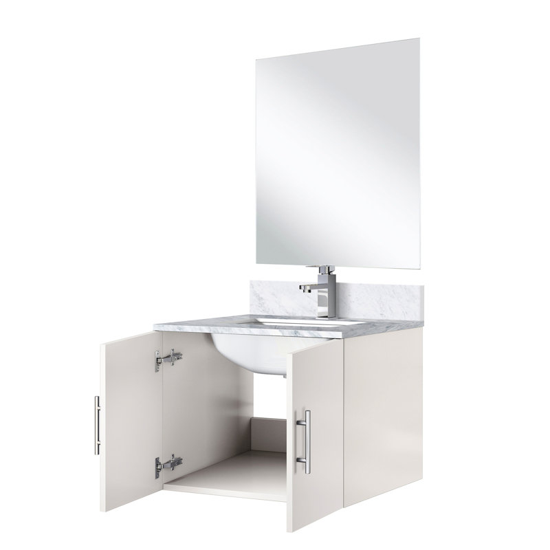 24 po L x P 22 po. Meuble-lavabo blanc brillant avec comptoir et robinet en marbre, miroir 18 po, salle de bain résistante aux rayures et à la rayure
