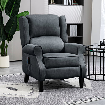Fauteuil gris anthracite - Moteurs vibrants, repose-pieds. Lin respirant, chaleur. Conception à oreilles pour l'élégance. Fauteuil inclinable compact de différentes tailles, gris anthracite. Caractéristiques de massage et de chaleur. Tissu en lin,
